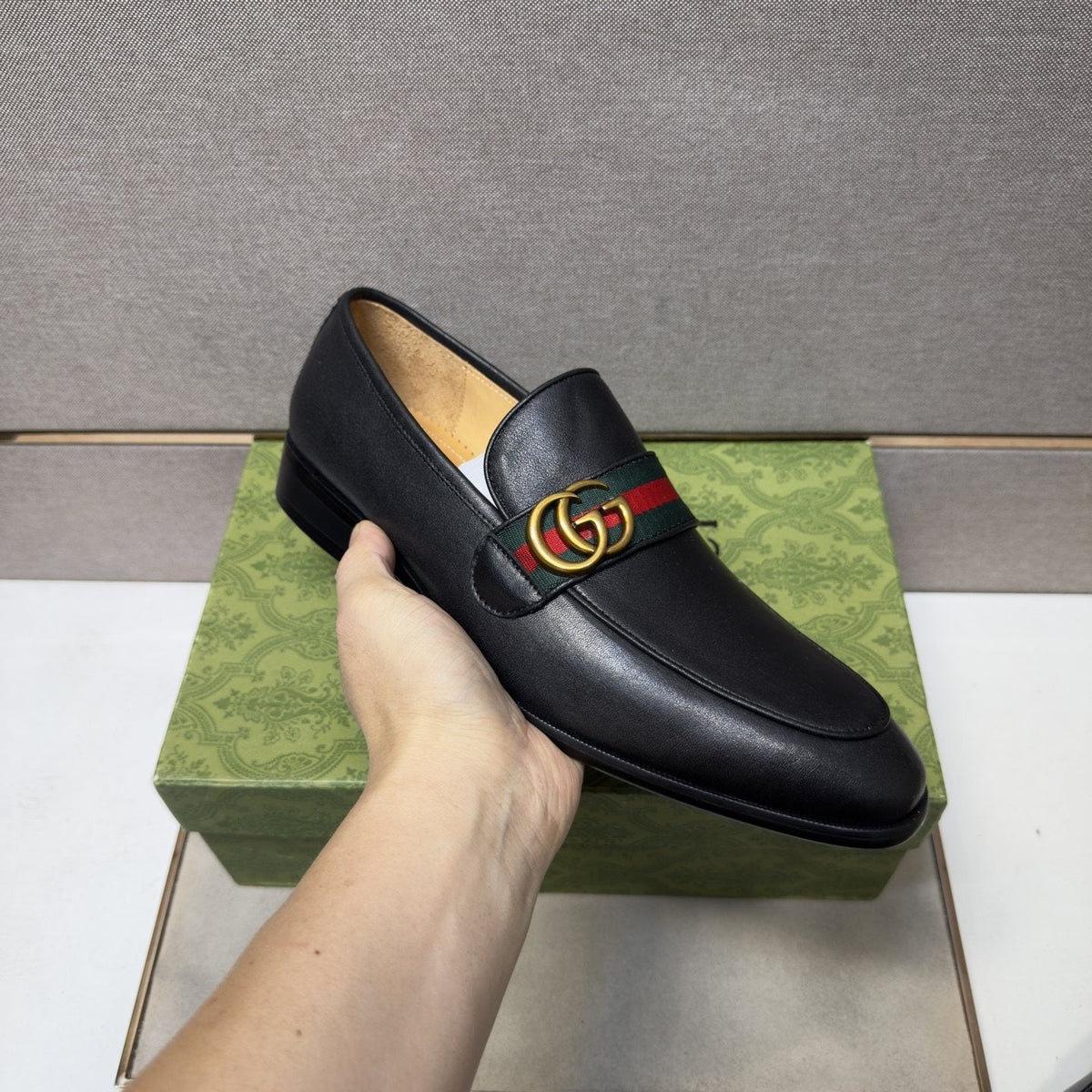 Gucci Black Strap Loafers — model