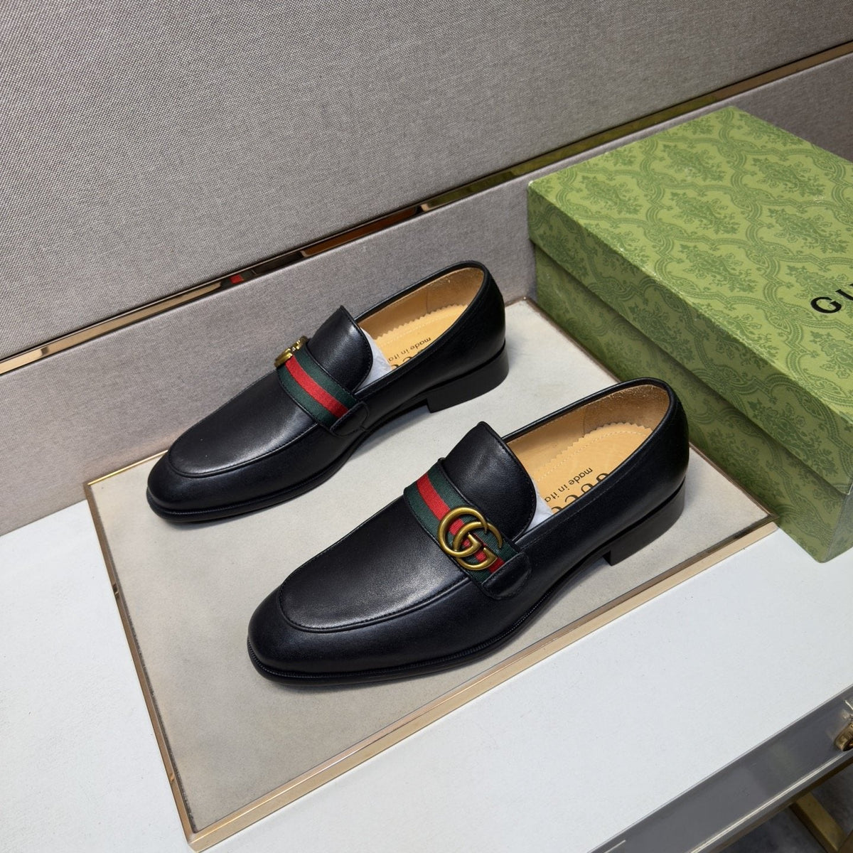 Gucci Black Strap Loafers — front