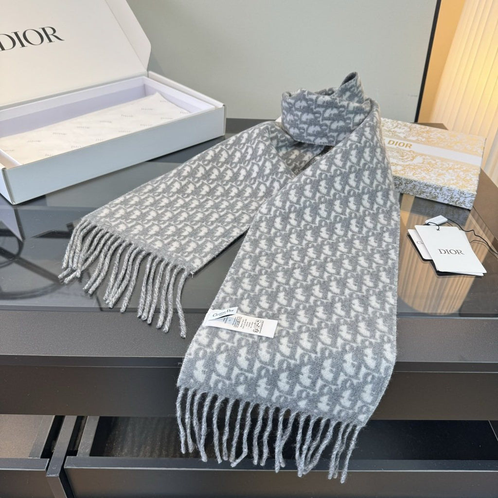 Dior Two-Tone Monogram Fringed Scarf — side