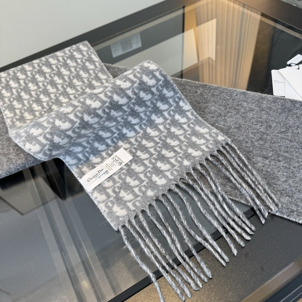 Dior Two-Tone Monogram Fringed Scarf — side
