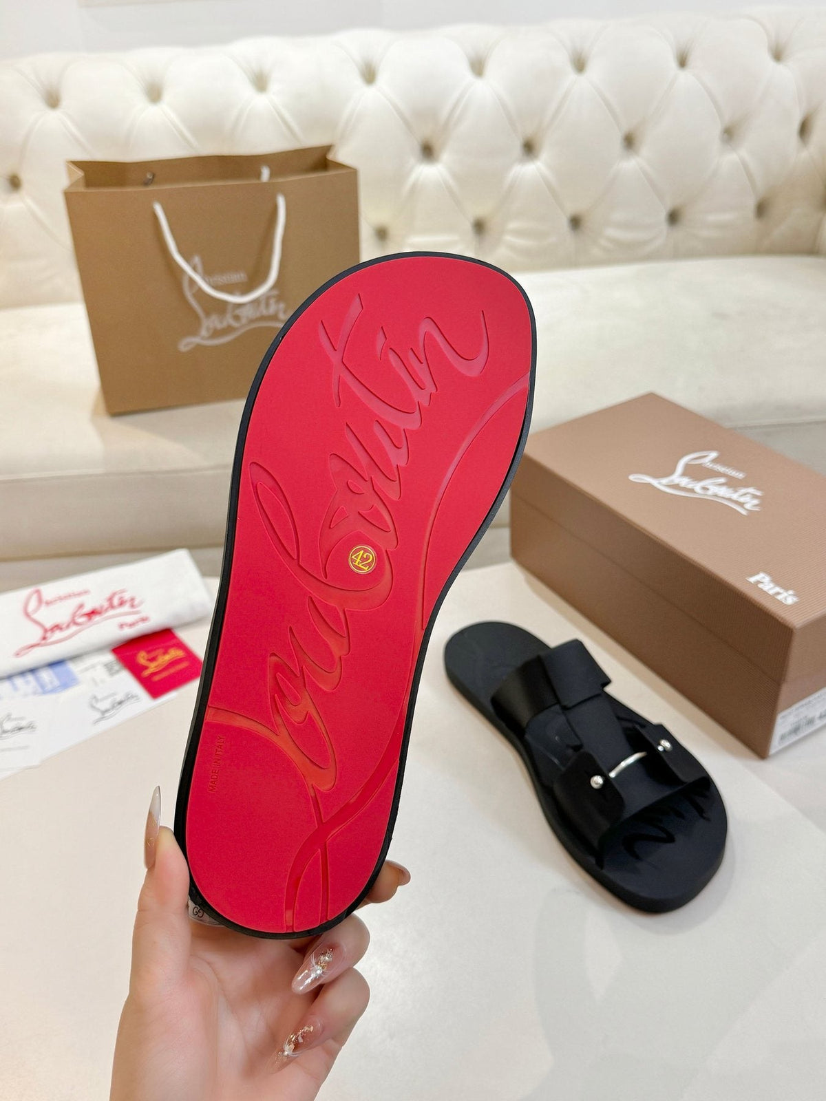 Christian Louboutin Buckle-Strap Slide Sandals — side