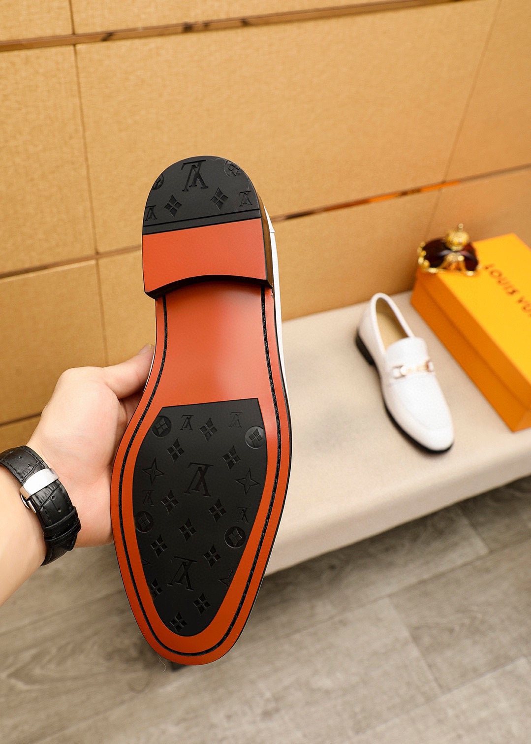 Louis Vuitton Textured Bar Loafers — model