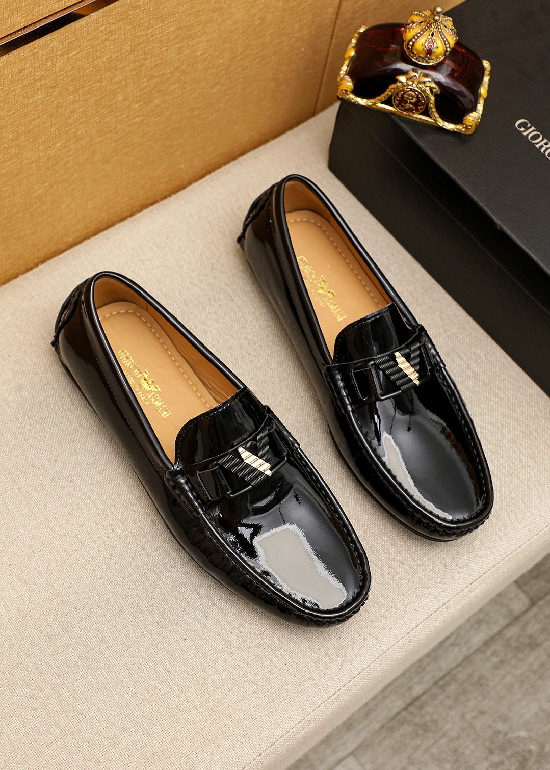 Black Leather Driving Loafers — front