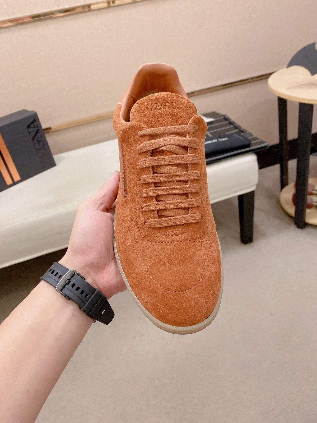 Zegna Suede Low-Top Sneakers — front