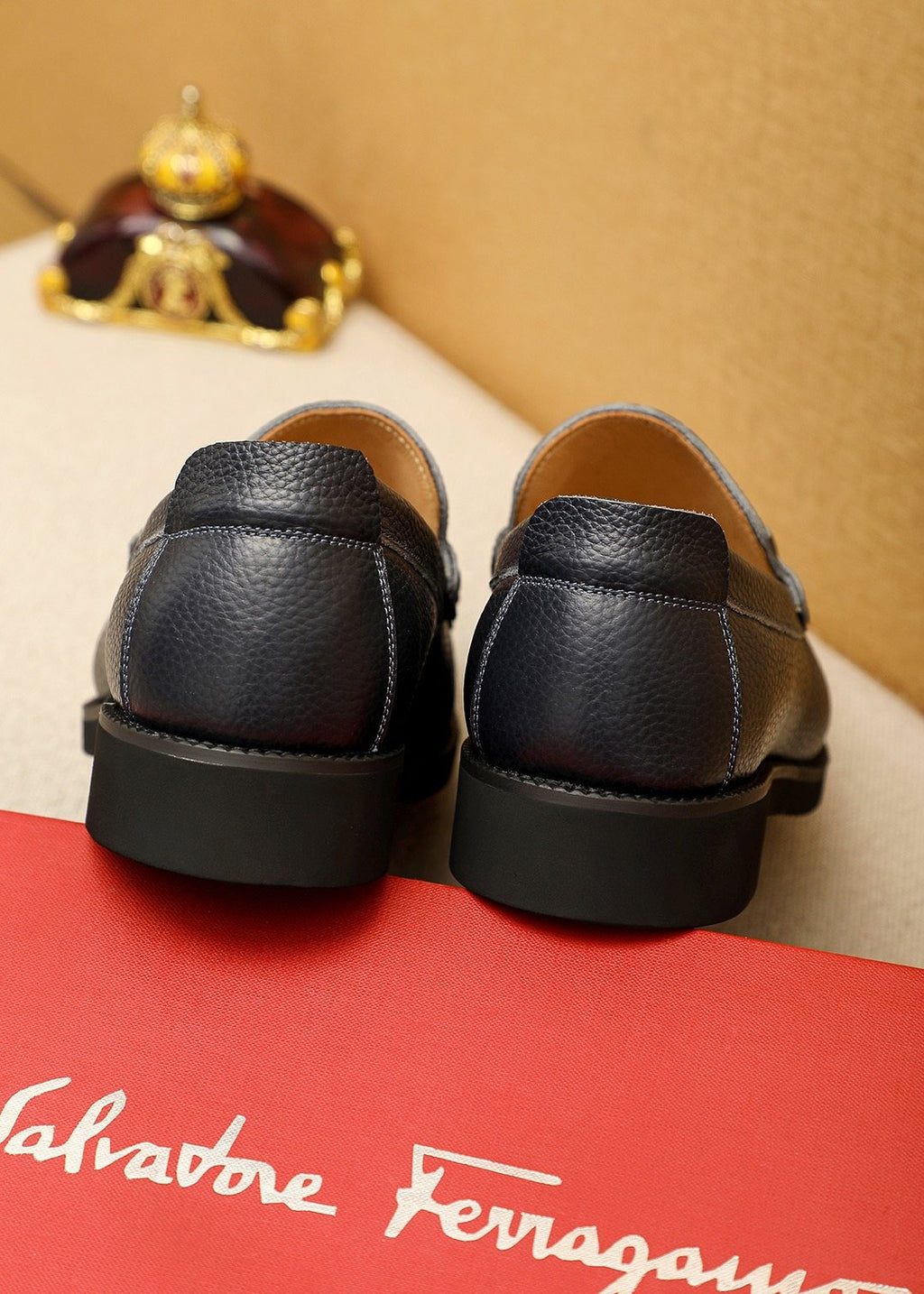 Ferragamo Black Pebble-Grain Bit Loafers — back