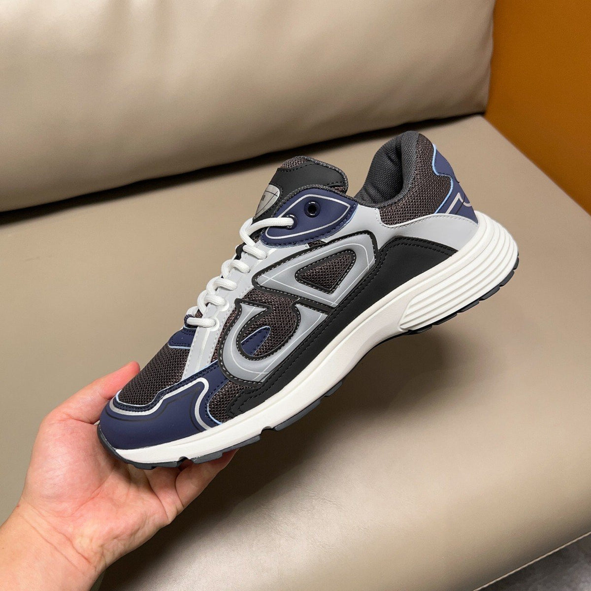 Dior Navy Blue and Charcoal Gray Sneakers — side