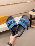 Louis Vuitton Monogram Buckle Slide Sandals — front