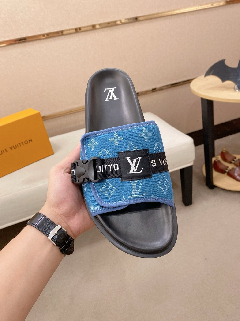 Louis Vuitton Monogram Buckle Slide Sandals — side
