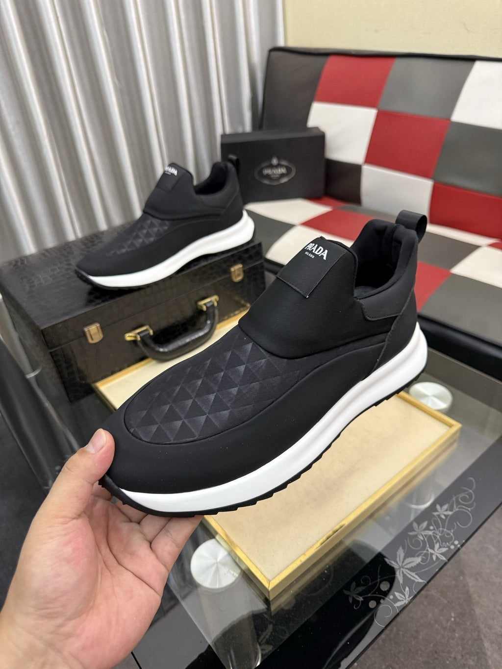 Prada Textured Slip-On Sneakers — side