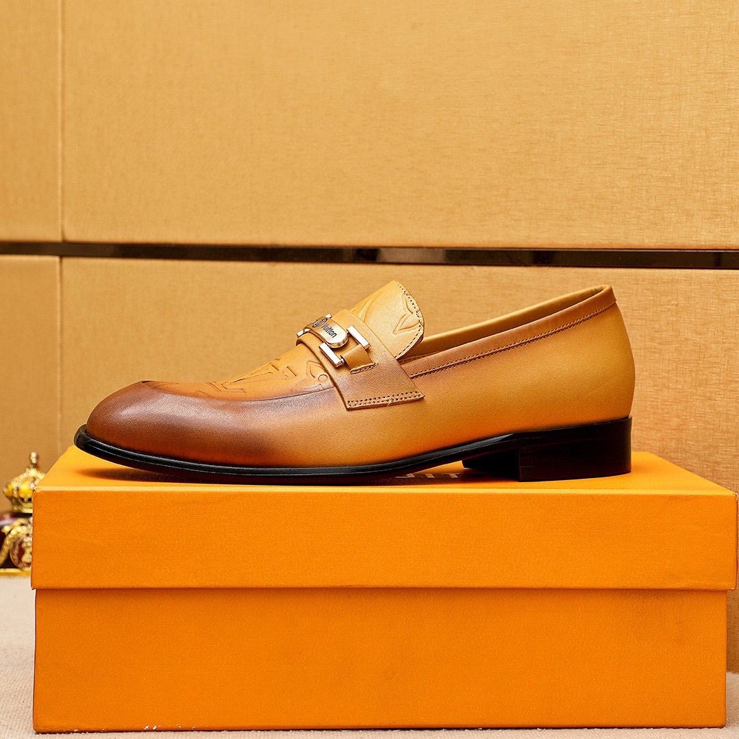 Louis Vuitton Embossed Metal-Bar Loafers — side
