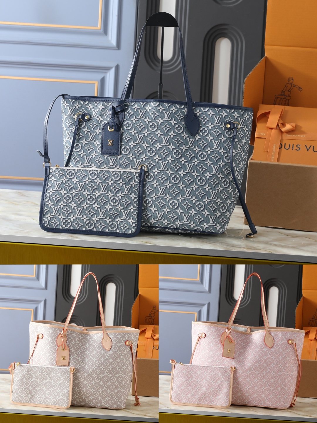 Louis Vuitton Neverfull MM Blue-Gray Tote Bag — comparison