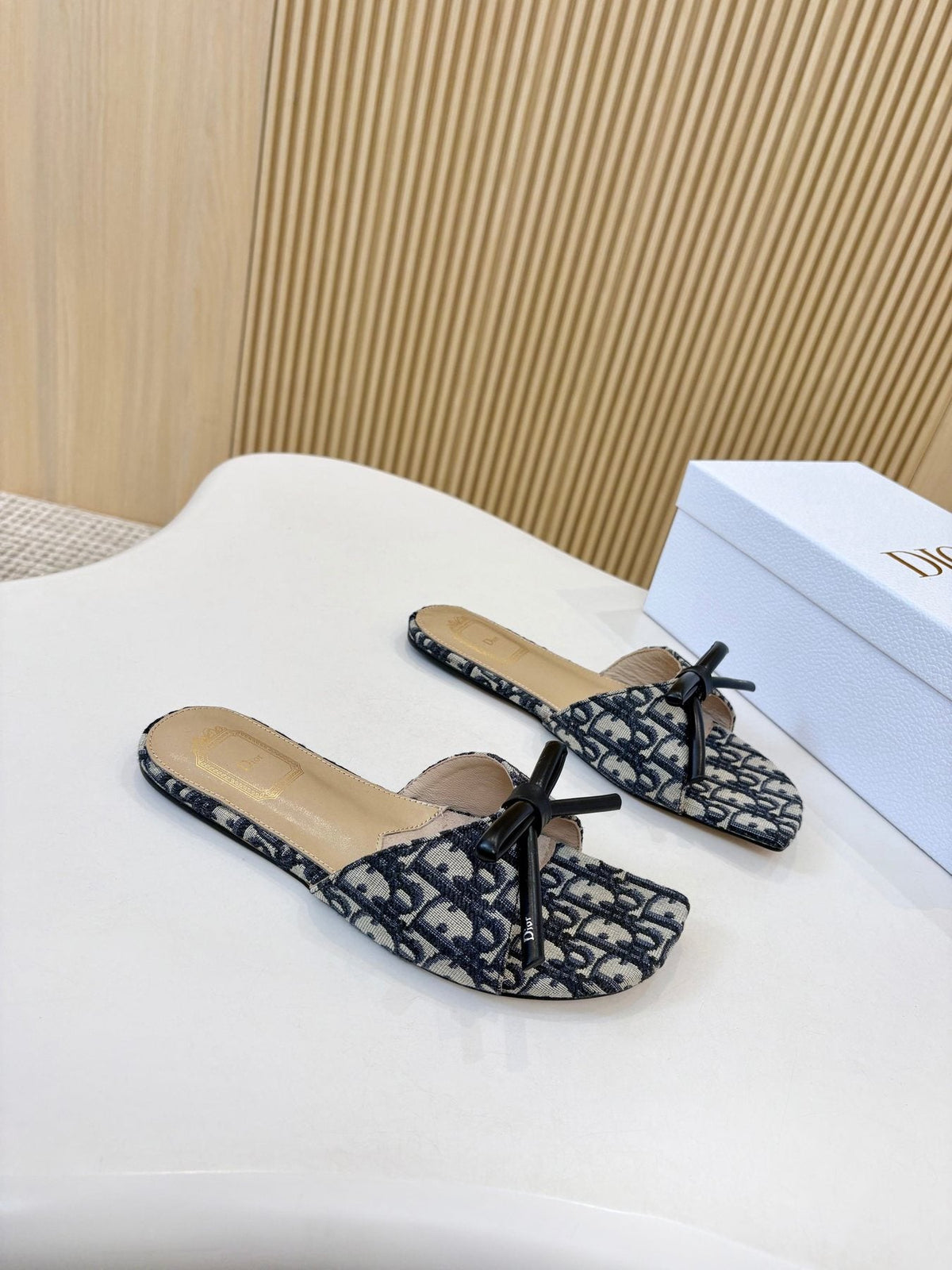 Dior Bow Flat Mule Sandals — front