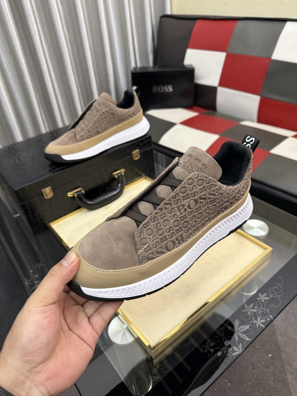 BOSS Textured Slip-On Sneakers — front
