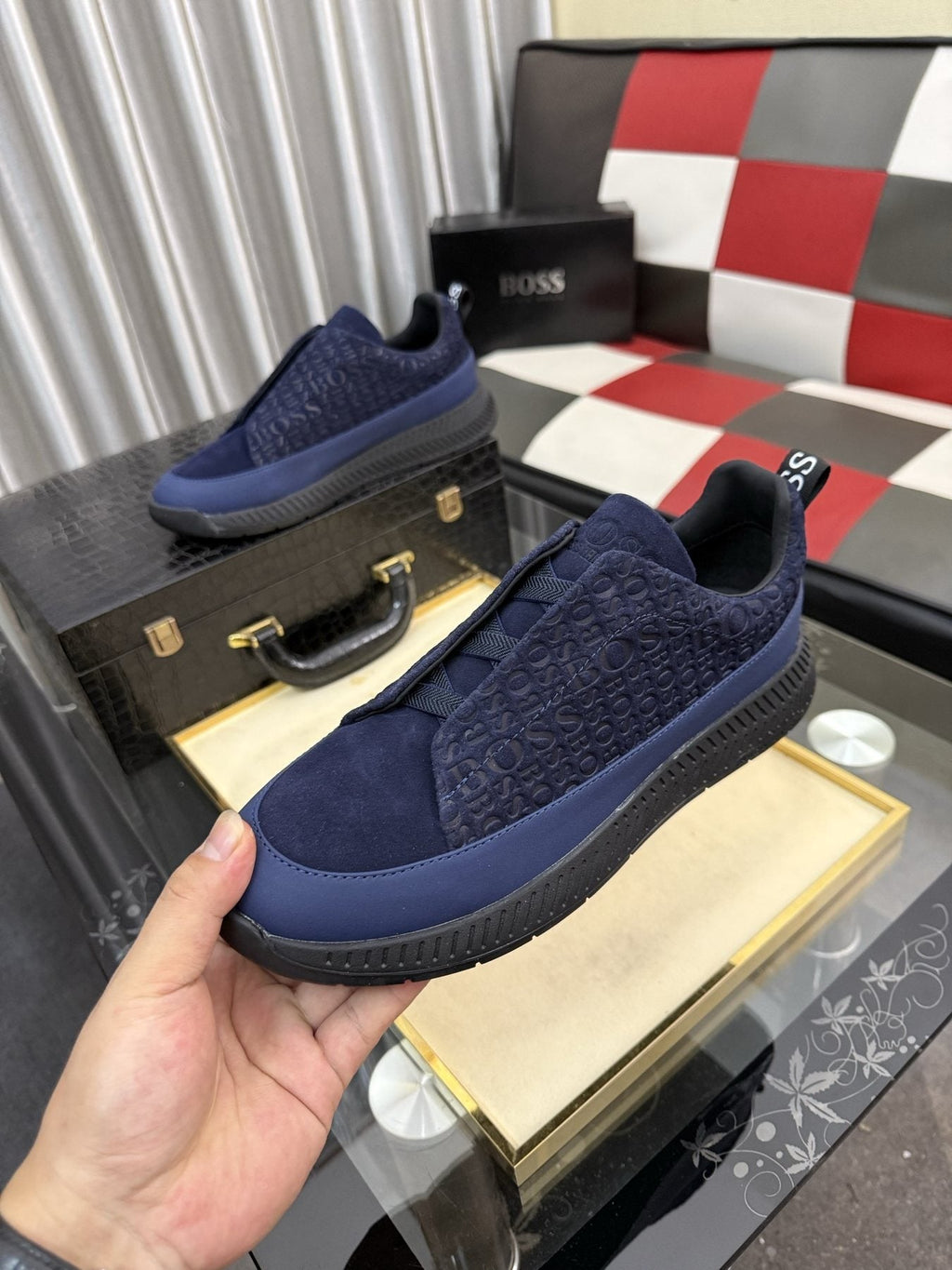 BOSS Textured Slip-On Sneakers — front