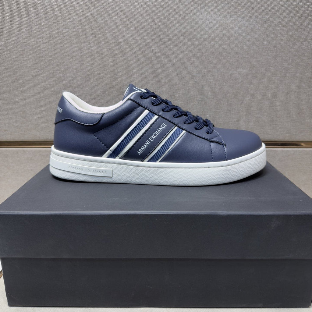 Armani Navy and White Stripe Sneakers — side