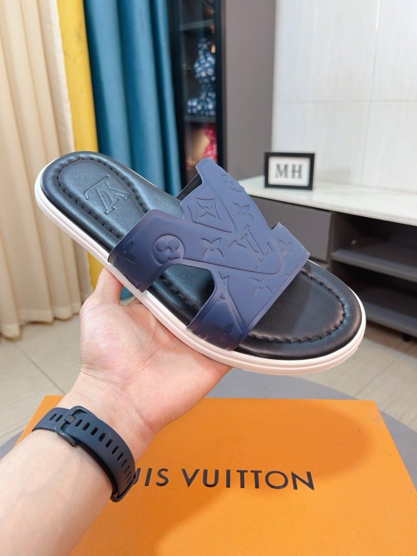 Louis Vuitton Embossed Strap Slide Sandals — front