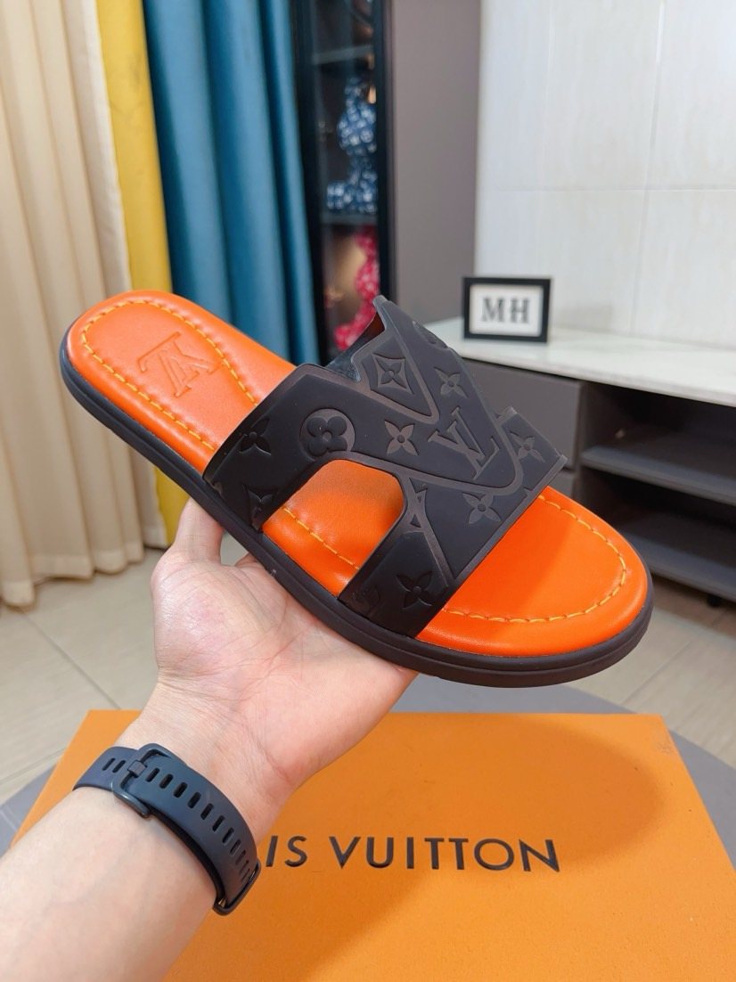 Louis Vuitton Embossed Strap Slide Sandals — front