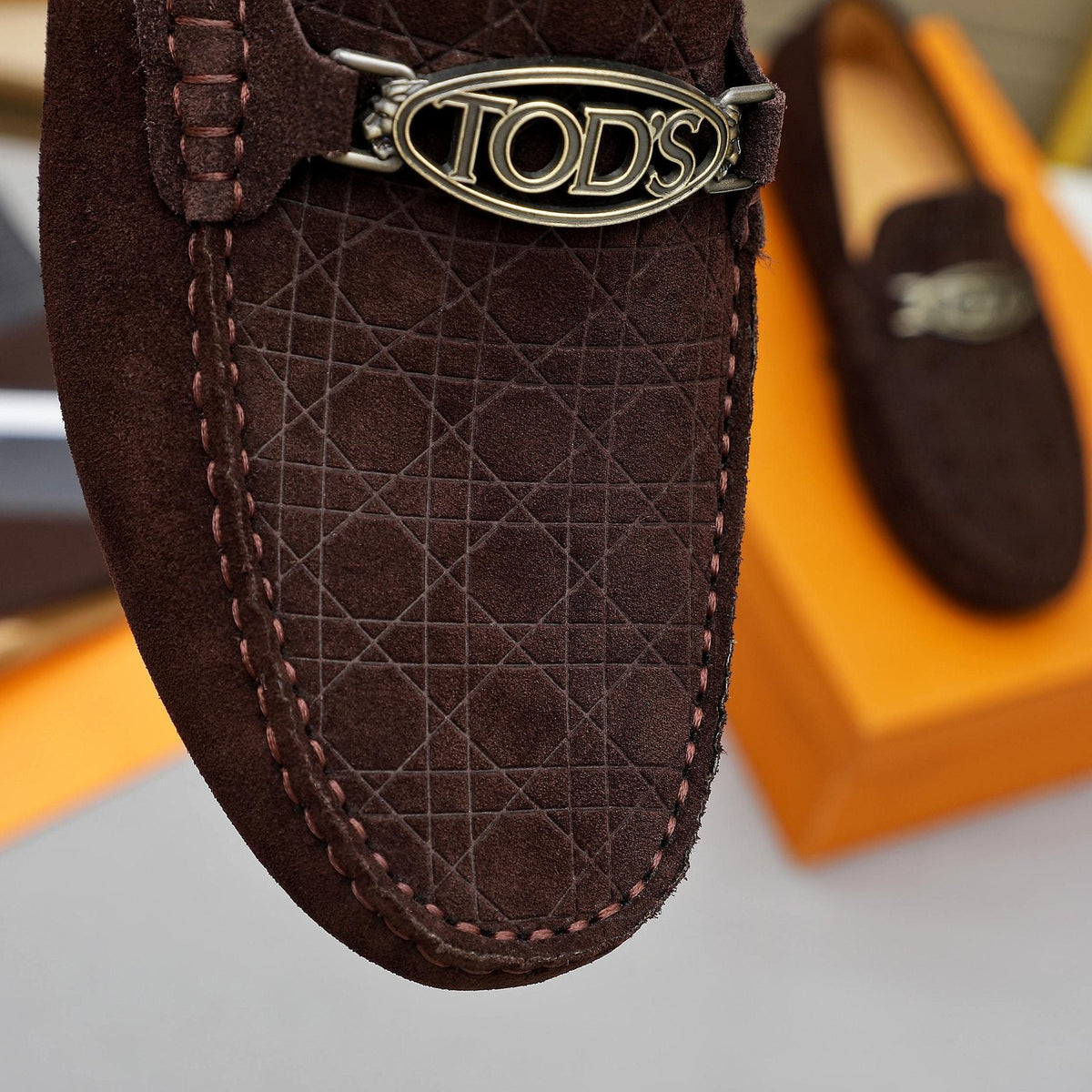 TOD'S Suede Metal-Hardware Loafers — detail