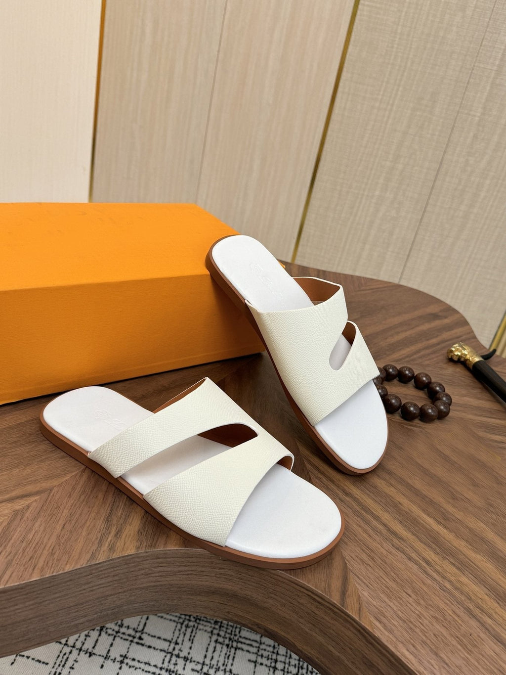 Loro Piana Cross-Strap Slide Sandals — front