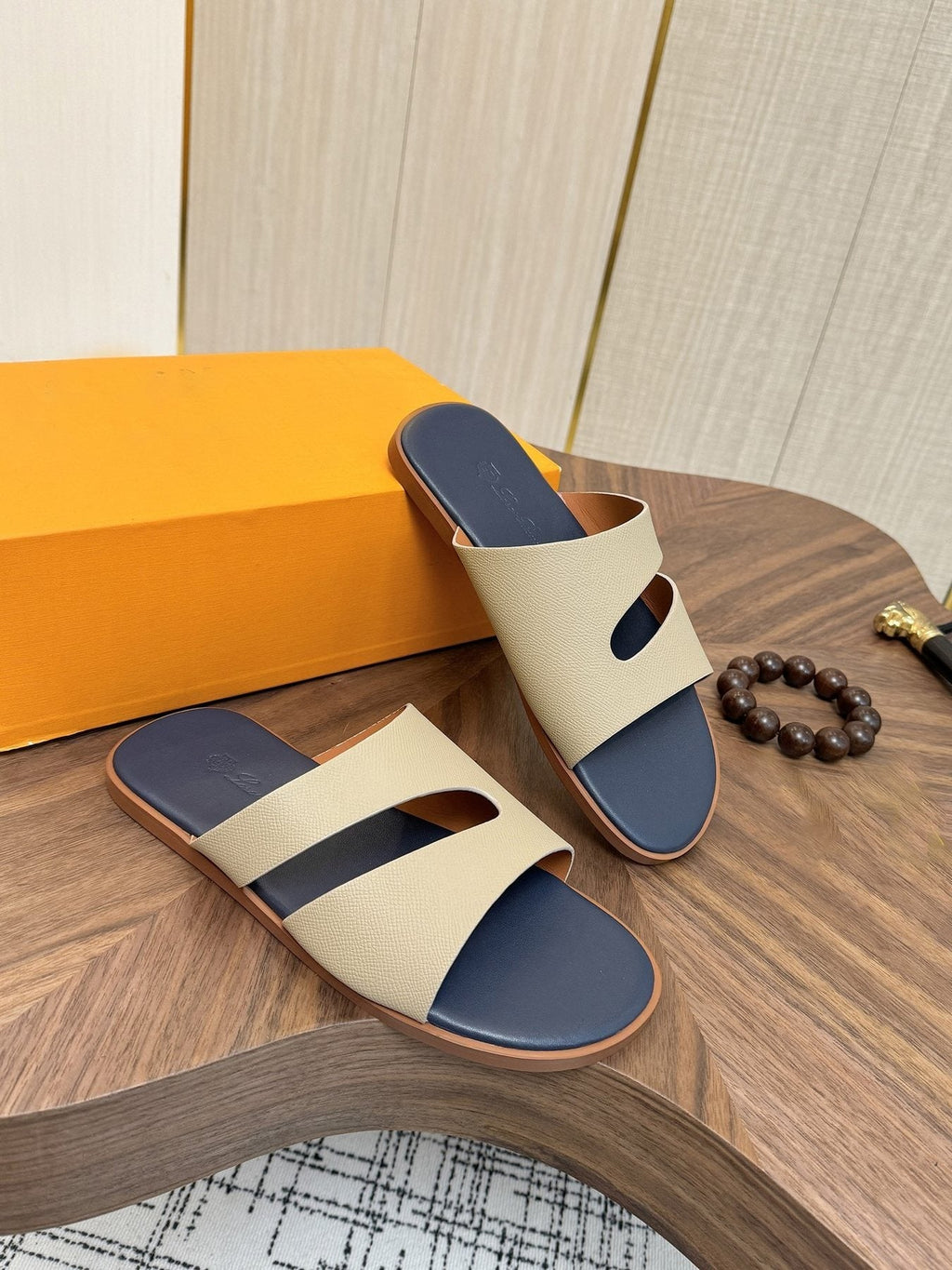 Loro Piana Cross-Strap Slide Sandals — front