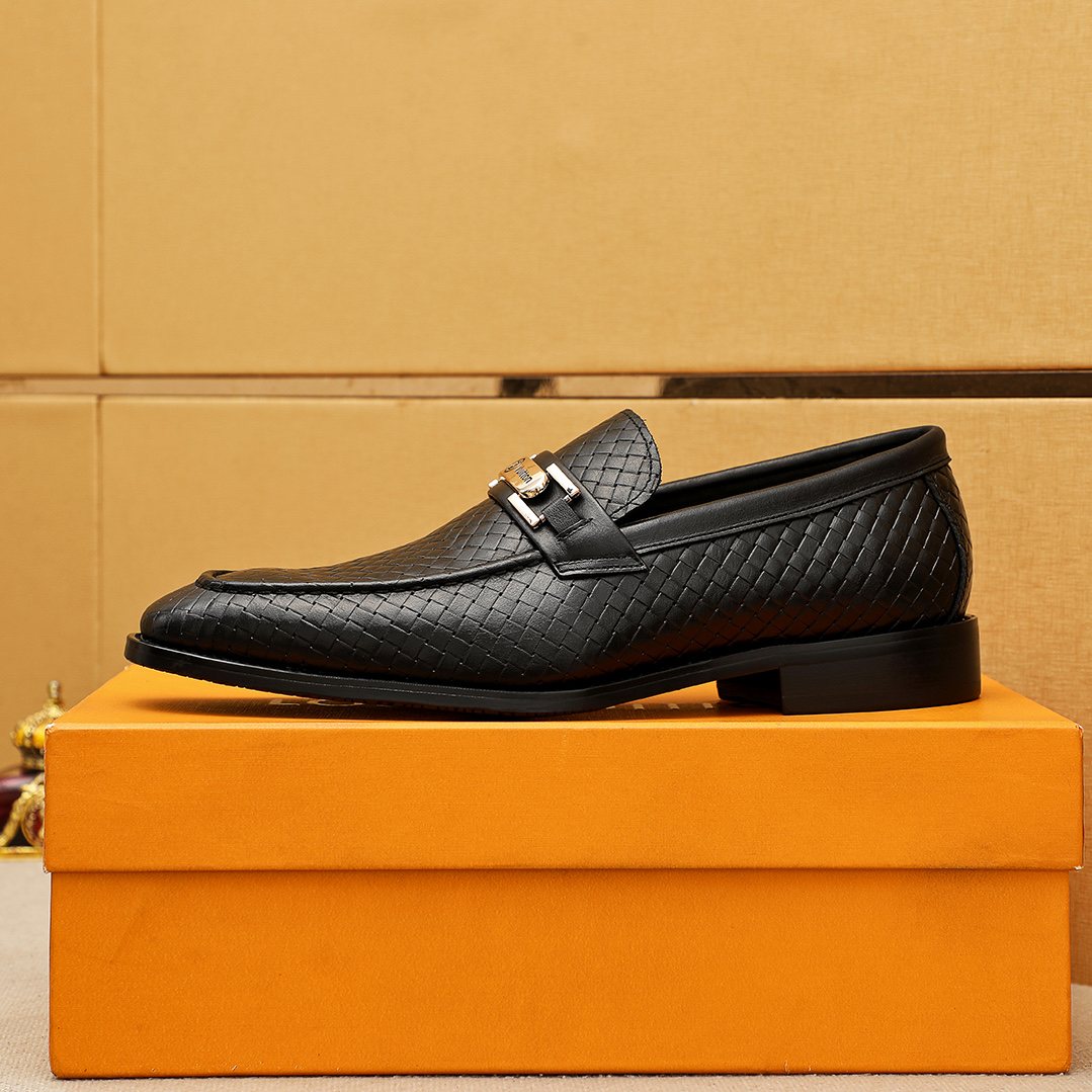 Louis Vuitton Brown Embossed Buckle Loafers — side
