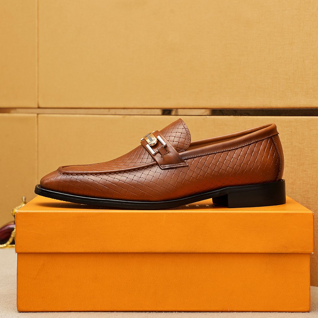 Louis Vuitton Brown Embossed Buckle Loafers — detail