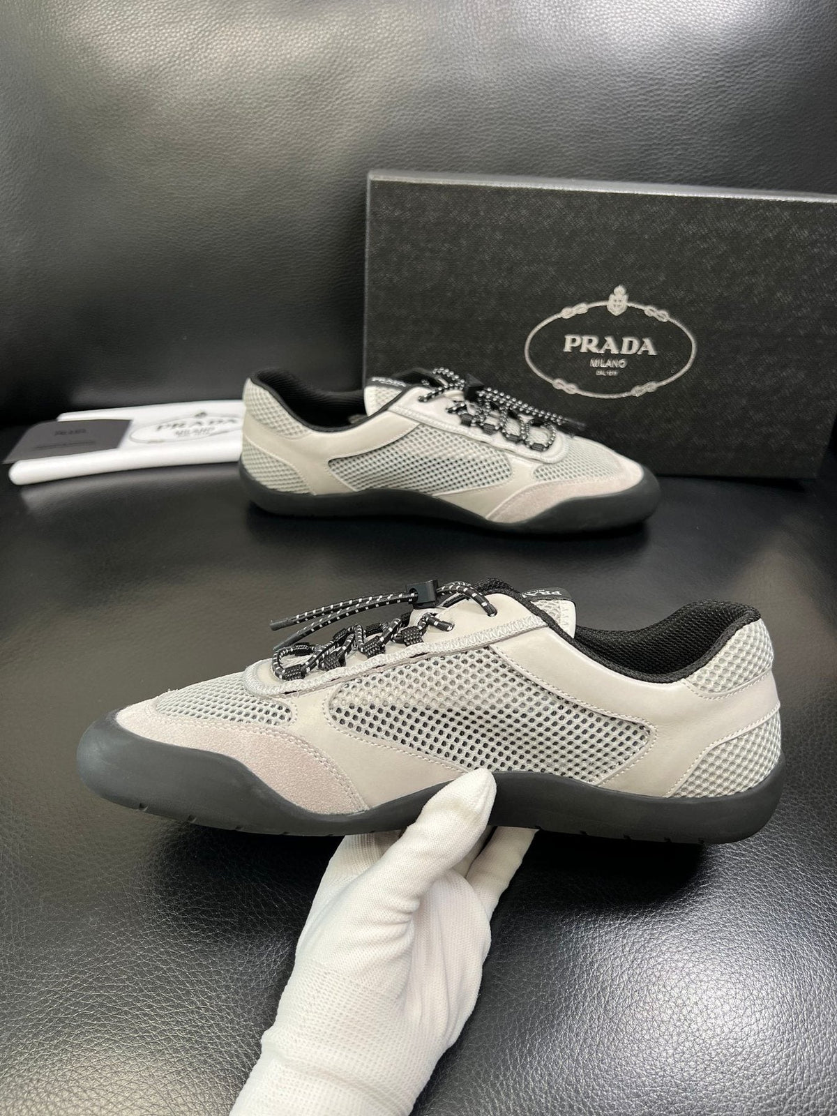 Prada Off-White Perforated Sneakers — side