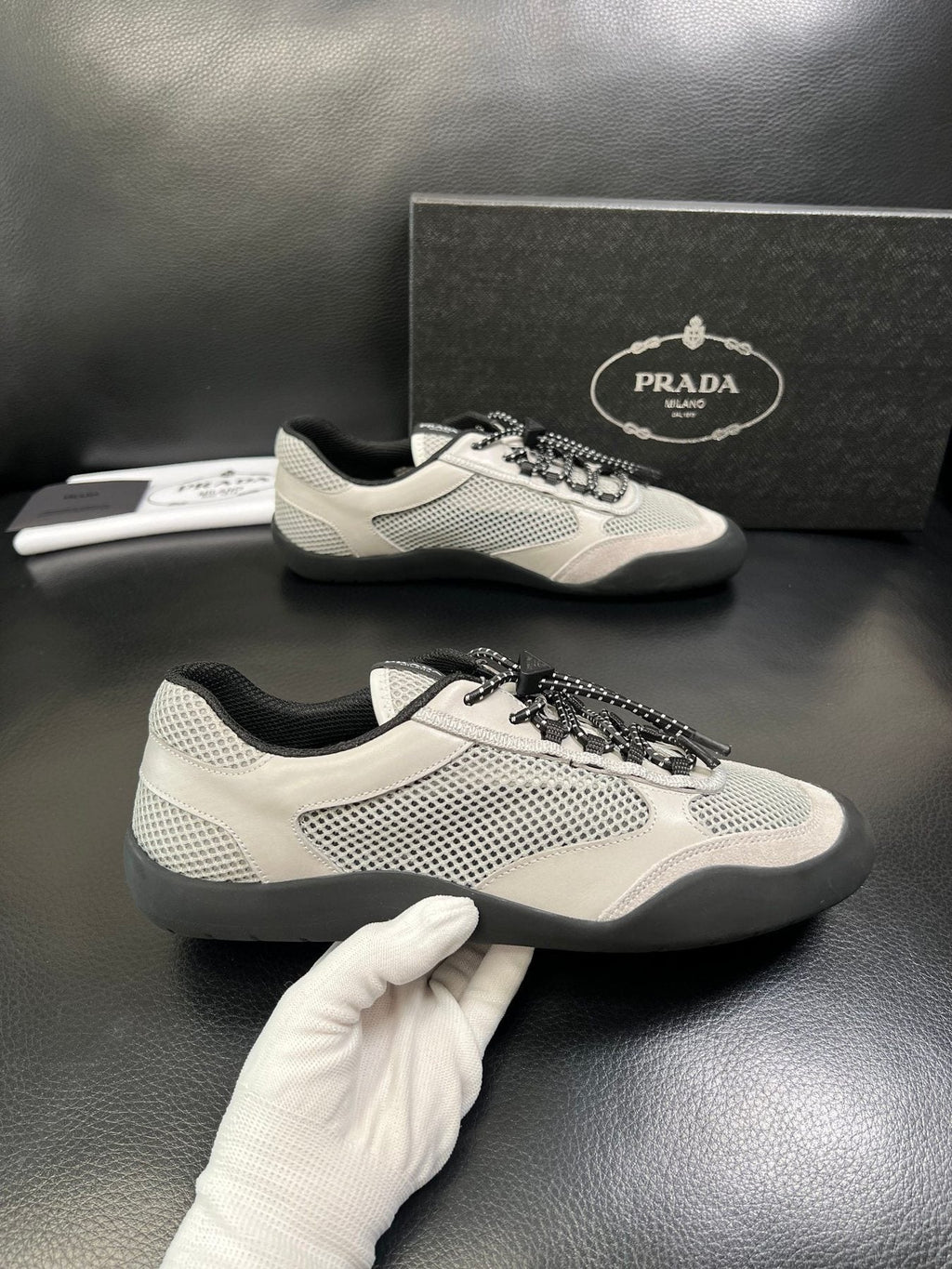 Prada Off-White Perforated Sneakers — side
