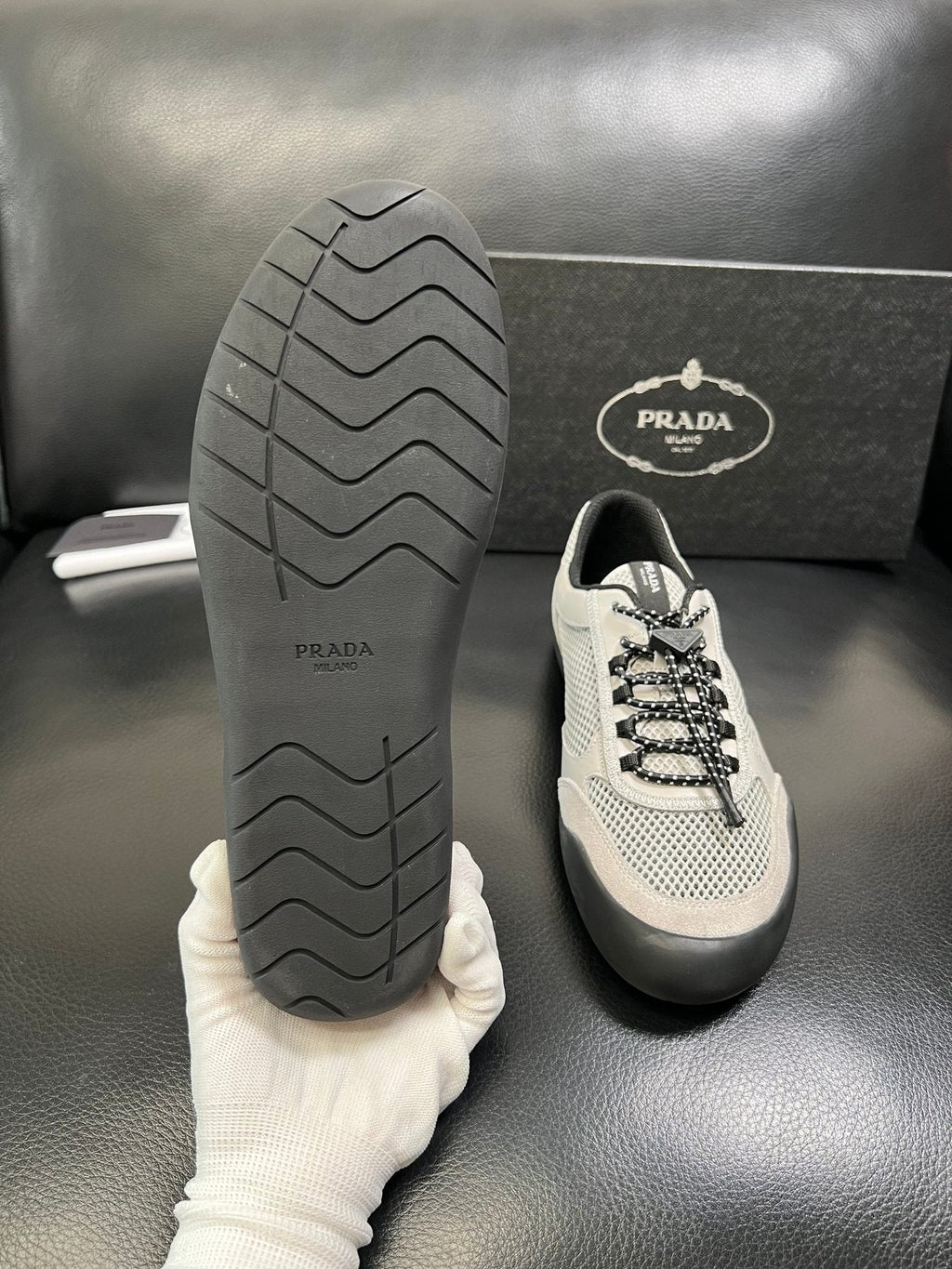 Prada Off-White Perforated Sneakers — detail