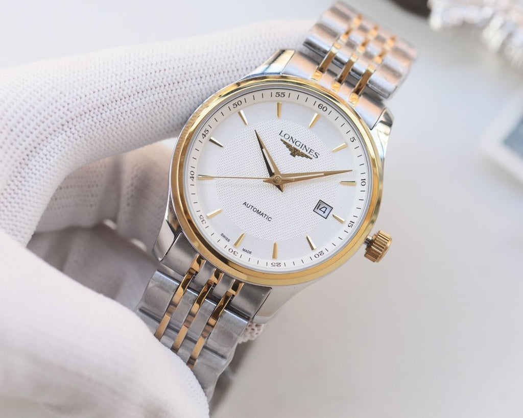 LONGINES Silver Gold White Dial Bracelet Watch — front