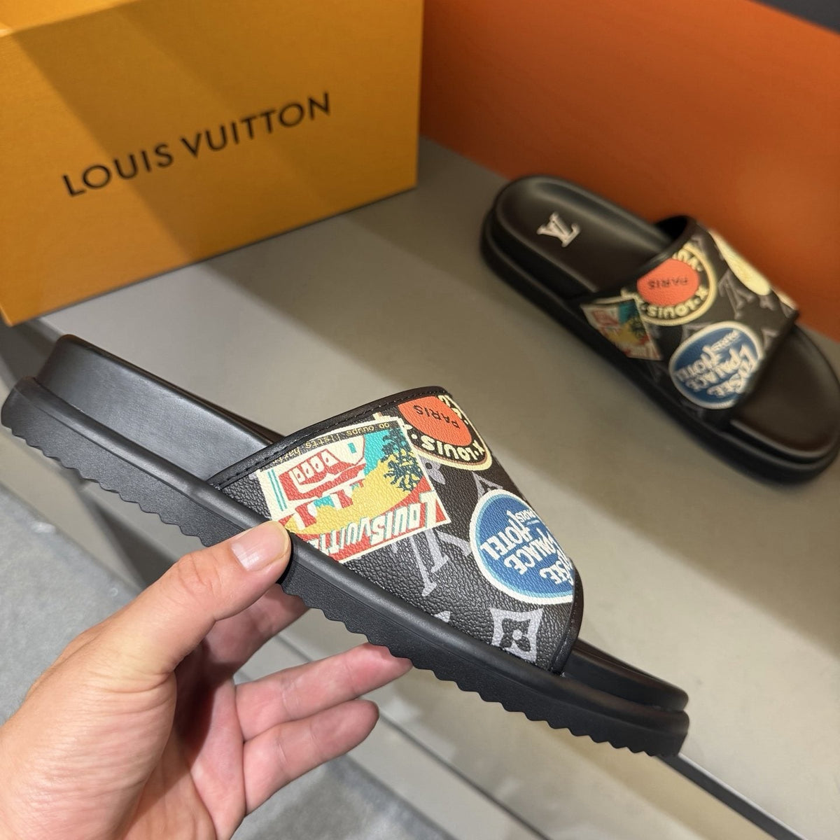 Louis Vuitton Colorful Print Slide Sandals — side