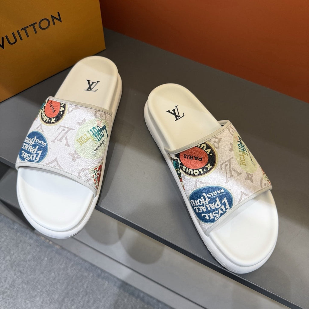 Louis Vuitton Colorful Print Slide Sandals — side