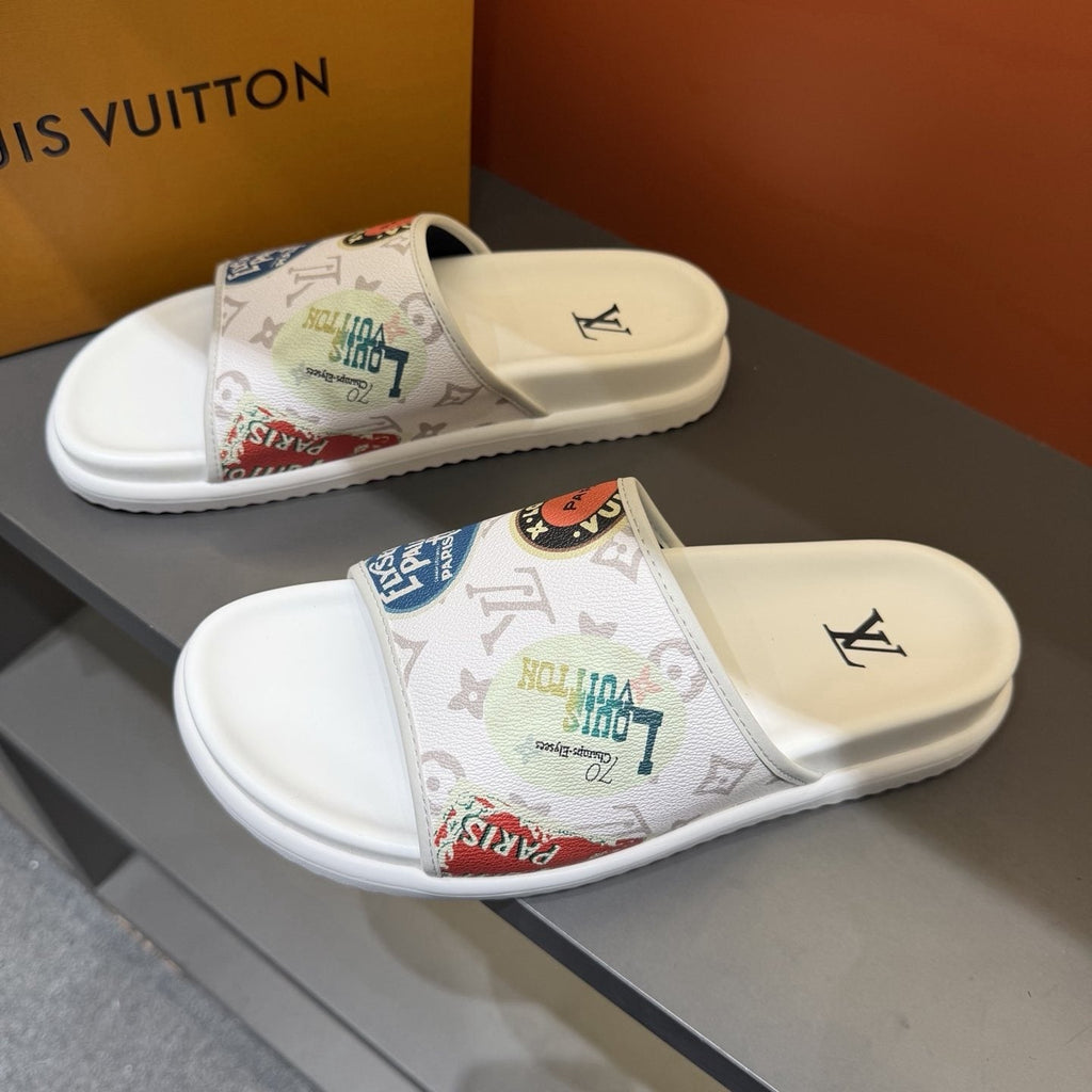 Louis Vuitton Colorful Print Slide Sandals — front