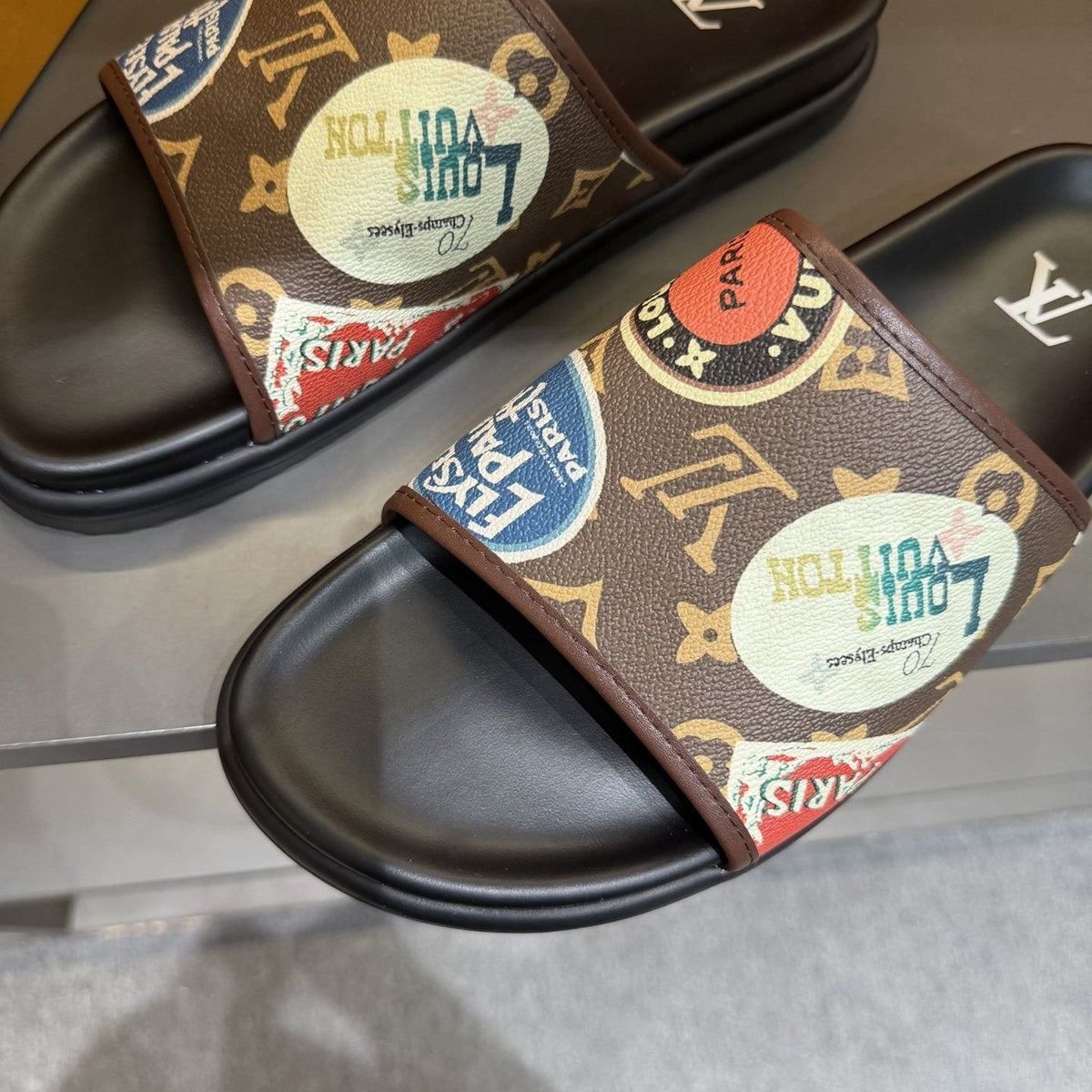 Louis Vuitton Colorful Print Slide Sandals — detail