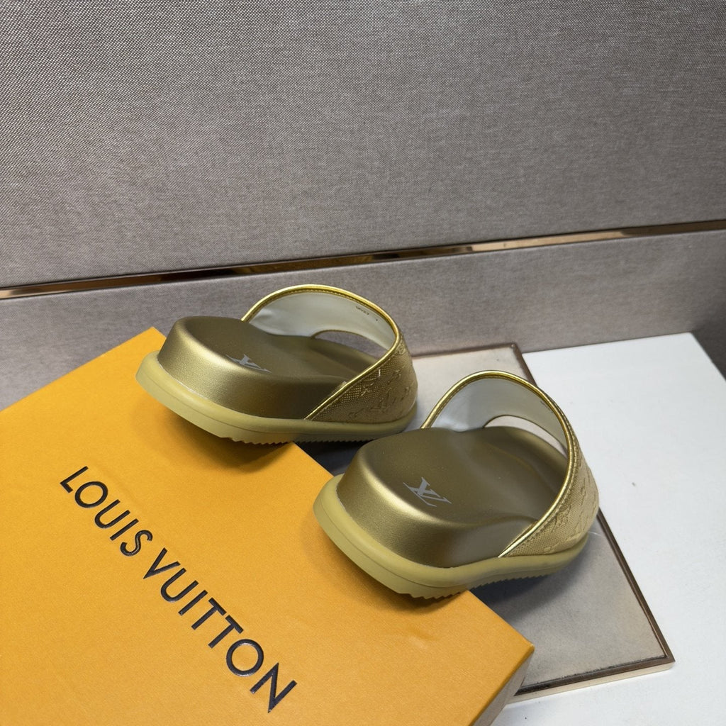 Louis Vuitton Embossed Metallic Slide Sandals — back
