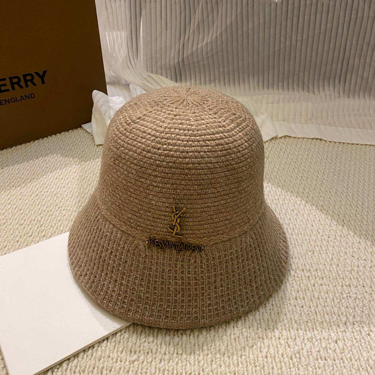 YSL Gold Logo Knitted Bucket Hat
