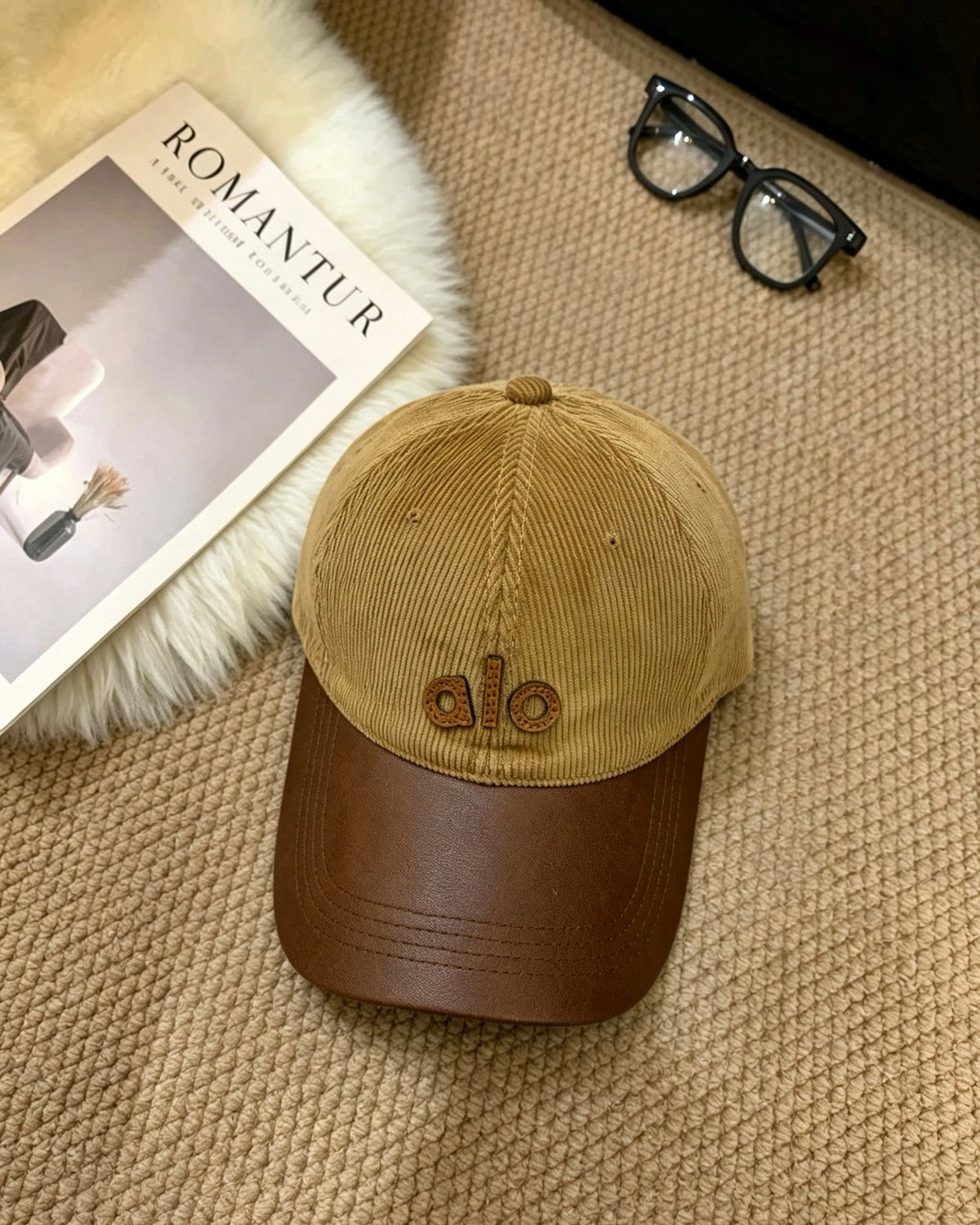 ALO Vintage Corduroy Leather-Panel Baseball Cap
