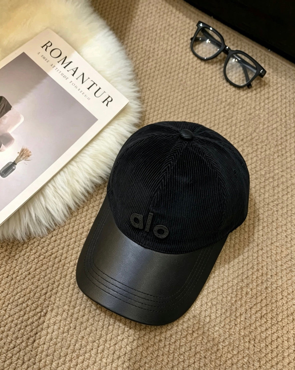 ALO Vintage Corduroy Leather-Panel Baseball Cap