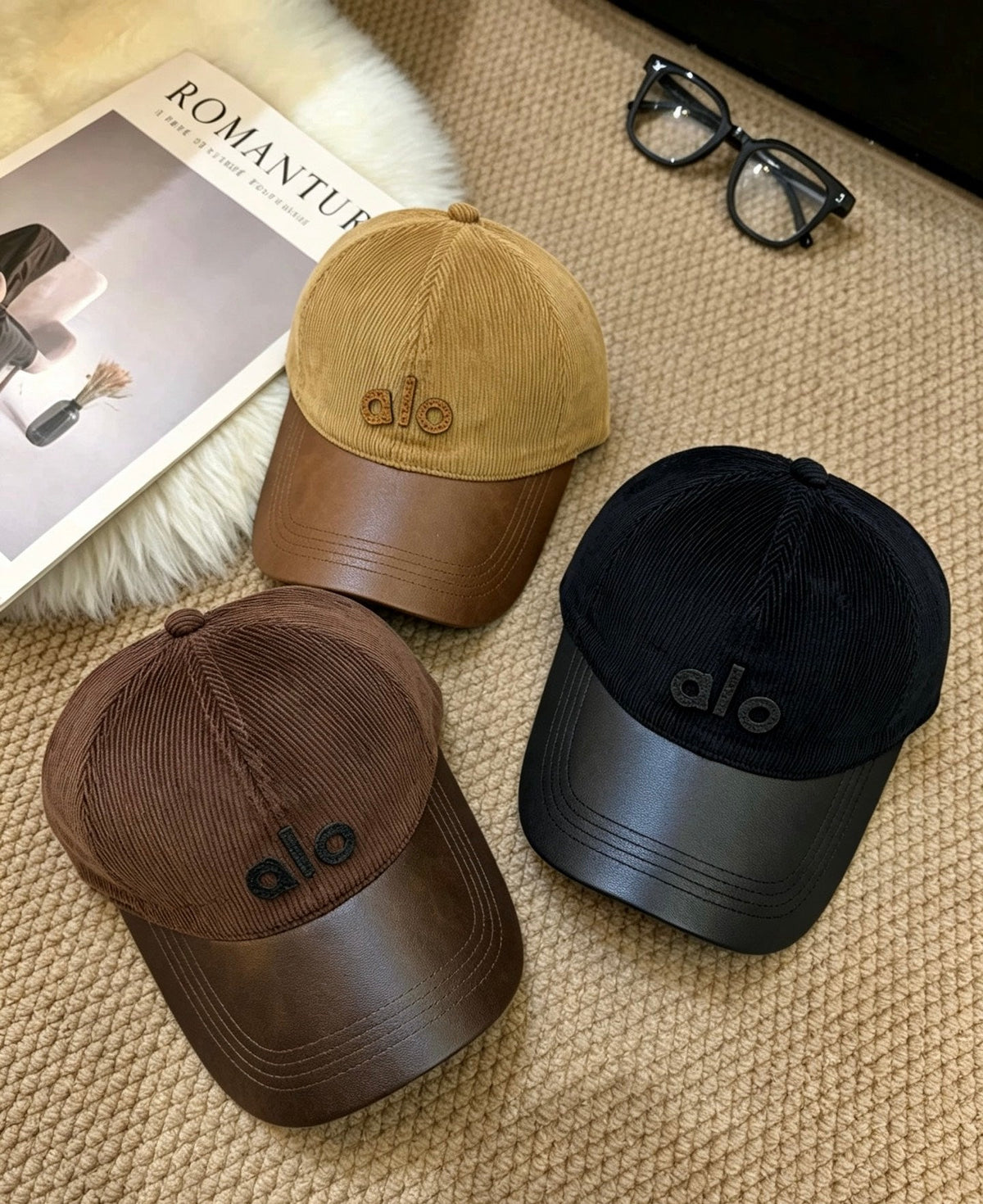 ALO Vintage Corduroy Leather-Panel Baseball Cap