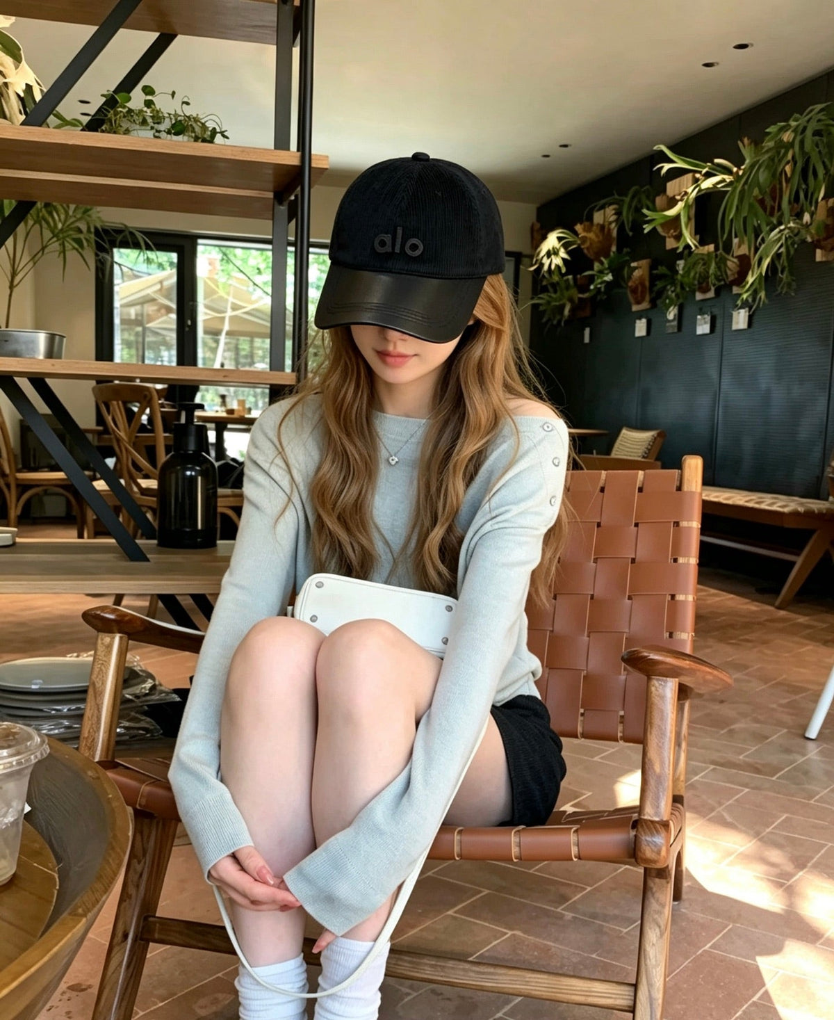 ALO Vintage Corduroy Leather-Panel Baseball Cap