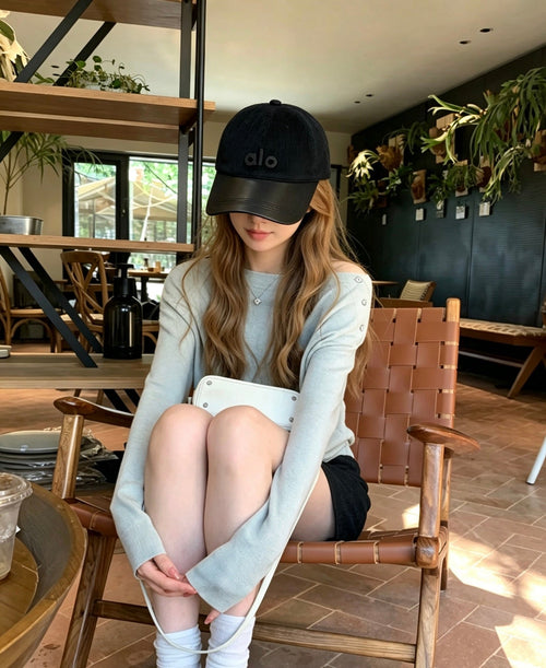 ALO Vintage Corduroy Leather-Panel Baseball Cap